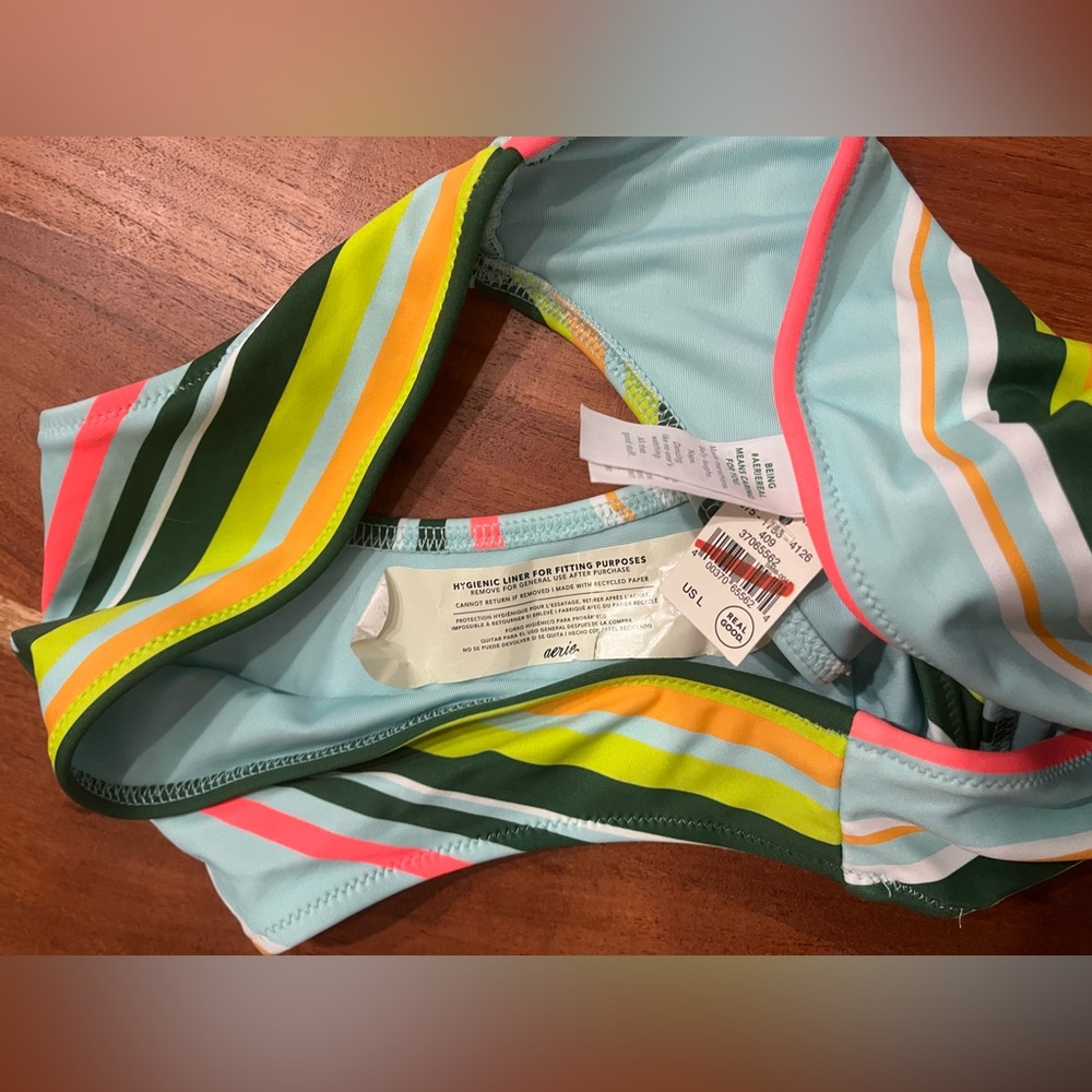 NWT Aerie Full Coverage Bikini Bottom in Colorful Stripes - Size L - Picture 3 of 3